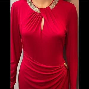 Cache Royal Red Wrap Effect Gold Necklace with Metal Side Detail Dress SizeM